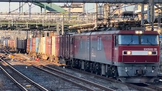 【約１０分遅れ・コンテナ満載！】JR貨物EH500形16号機＋コキ20B（両）と大宮駅4番線を通過するシーン（3054レ・仙貨A113・コンテナ輸送）2024.12.3