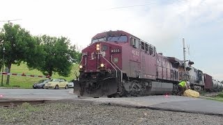 CP 8505 Leads CSX K048 Through Broken Railroad Crossing (Lots of P3 Horn)