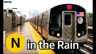 ⁴ᴷ N Trains in the Rain at Broadway