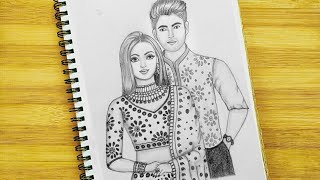 How to Draw a Girl and Boy ll Traditional Couple Drawing ll Bride and Groom ll Couple Drawing