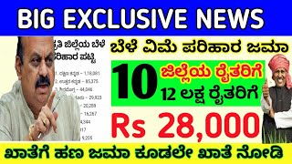 8 ಜಿಲ್ಲೆಯ ರೈತರಿಗೆ ಬೆಳೆ ವಿಮೆ ಪರಿಹಾರ ಜಮಾ12 ಲಕ್ಷ ರೈತರಿಗೆ ₹28,000 ಖಾತೆಗೆ ಹಣ ಜಮಾ ಕೂಡಲೇ 200 ಕೋಟಿ  ಬಿಡುಗಡೆ