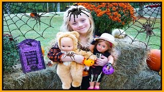 American Girl Bitty Baby Doll in Costume Goes Trick or Treating for Halloween Candy W/ Play Doh Girl