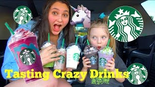 Starbucks TASTE TEST! Dragon Frappuccino! Crazy FRAPPUCCINOS! UNICORN! The Toytastic Sisters