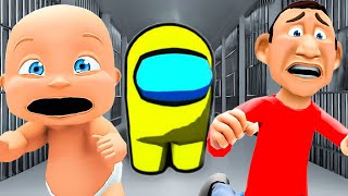 Baby and Daddy Escape AMONG US PRISON!