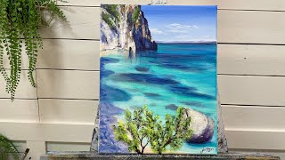 EASY How To Paint ROCK CLIFFS  By The SEA 🌊 step by step for beginners!