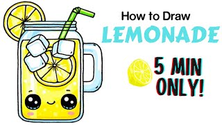 How to draw LEMONADE in 5 MIN for BEGINNERS- CUTE and EASY 🍋 {DRAW SO CUTE}