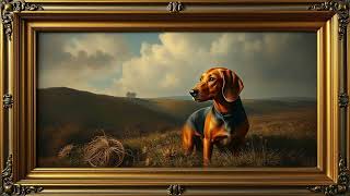 Vintage TV Art Landscape & Dog Painting| Gold Framed TV Art |Art Screensaver for TV |1 Scene - 2 Hrs