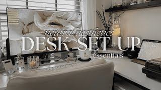 Desk Tour Aesthetic 2024 | neutral aesthetic desk tour, productive desk set up, work from home