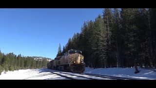 Snowy Mid-Winter Railfanning on the Hill: Union Pacific and Amtrak Trains Climb Donner Pass