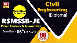 RSMSSB -JE Detailed Solution | CIVIL ENGINEERING (Diploma) | 06th Dec-20 | Paper & Analysis