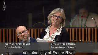 Elizabeth presents petition on salmon aquaculture and Cohen inquiry recommendations