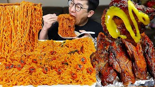 호불호가있다...? 신라면볶음면과 자메이카통다리구이 먹방 BBQ Grilled Chicken MUKBANG