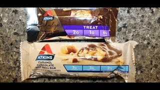 Atkins Endulge Caramel Nut Chew Bar \u0026 Caramel Chocolate Nut Roll Bar Review