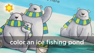 Color an ice fishing pond - Christmas Card