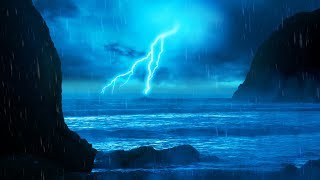 Thunderstorm & Rain Sounds with Ocean Waves | White Noise 10 Hours for Sleeping, Studying