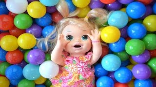 My Baby Alive Doll, Doc McStuffins and Baby Born Playing in Ball Pit!!! BananaKids