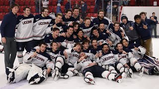 Mike Cavanaugh, Hudson Schandor, Tyler Muszelik: UConn men's hockey postgame (CT Ice Finals)