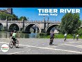 Biking along the Tiber River in Rome - 4K