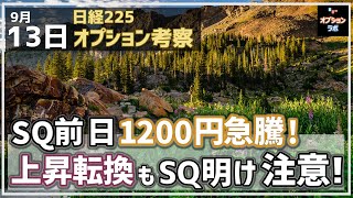 【日経225オプション考察】9/13 SQ前日に1200円の急騰！ 短期上昇転換だけどSQ明けの急転に注意せよ！