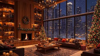 Spend Night In A Luxurious Apartment at NYC with Fireplace Sounds \u0026 Relaxing Christmas Jazz Music🎄☃️