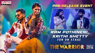 Ram Pothineni, Krithi Shetty Fun on Stage | At The WARRIORR Pre Release Event LIVE