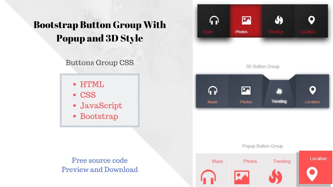 Bootstrap Button Group With Popup And 3D Style | Buttons Group CSS ...