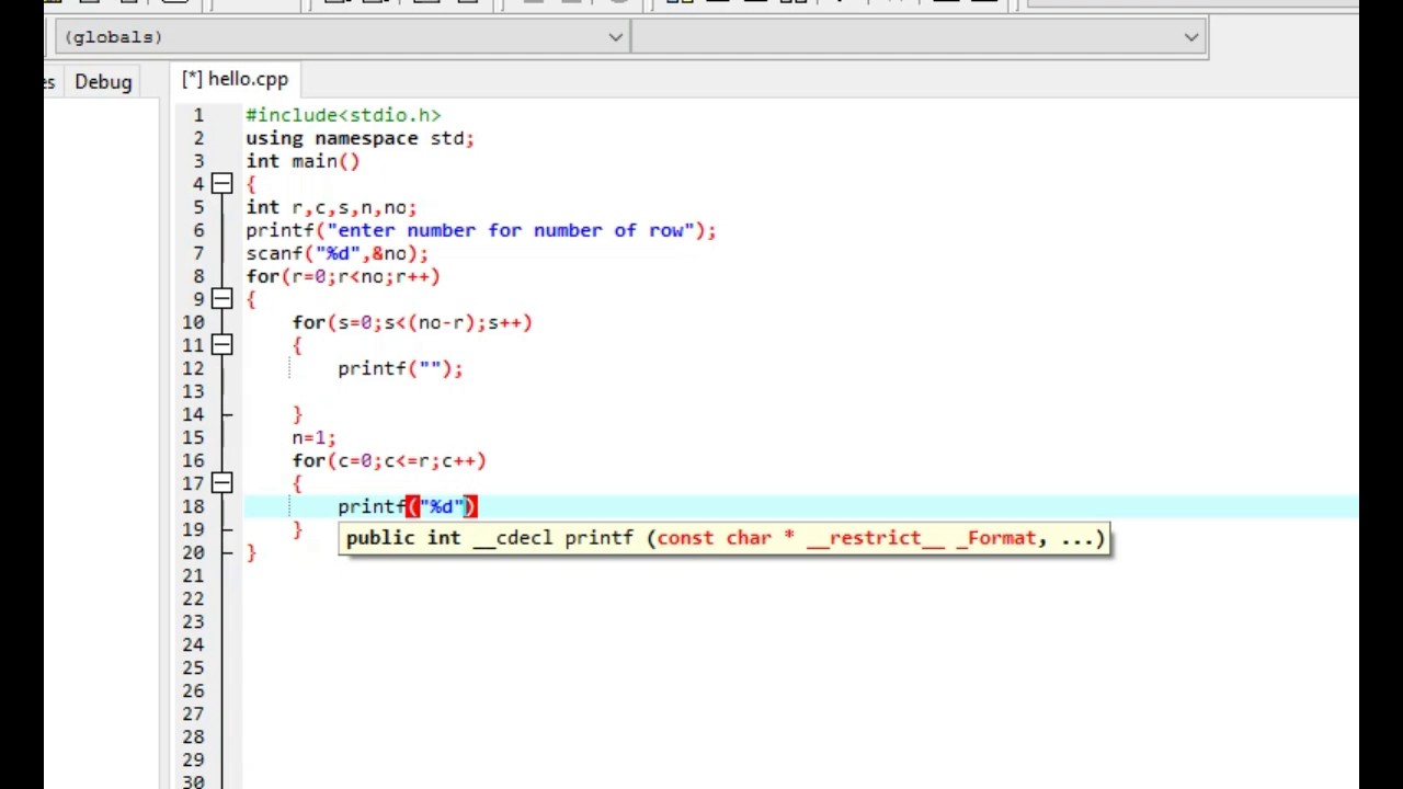 Program To Print Pascal Triangle Using C Youtube