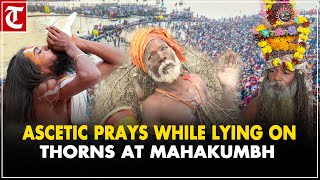 Ascetic prays while lying on thorns at Mahakumbh, attracts people