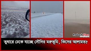 তুষারে ঢেকে যাচ্ছে সৌদির মরুভূমি, কিসের আলামত? | Saudi Snowfall | Probash Time