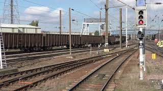 66188 (DB) with MBA open box wagons. Doncaster. 23.10.19