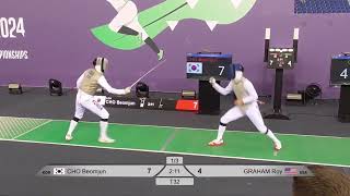 2024 RIYADH JUNIOR \u0026 CARDET FENCING WORLD CHAMPIONSHIPS Round of 32 Cho Beomjun (Korea) VS Roy (USA)