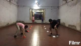 Straight line agility cone collection game