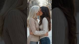 An older woman and her young girlfriend kiss under a snowfall   #wlw #love #kisss #lesbian #lesbians