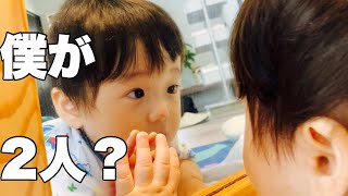 【もう一人の僕？】鏡に映る自分に困惑　生後9ヶ月赤ちゃん　Japanese baby