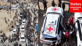 WATCH: Aerial Footage Shows Israeli Hostages Transferring To Red Cross Custody In Gaza