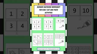 Number Matching Worksheet for Kids Cut and Paste Activities