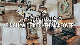 FARMHOUSE SINGLE WIDE MOBILE HOME KITCHEN REMODEL | mobile home makeover | BUDGET FRIENDLY 💰