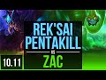 REK'SAI vs ZAC (JUNGLE) | Pentakill, KDA 13/0/9, 1600+ games, Legendary | KR Diamond | v10.11