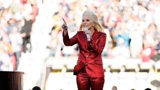Lady Gaga Absolutely Slays the National Anthem in Sparkling Red at Super Bowl 50
