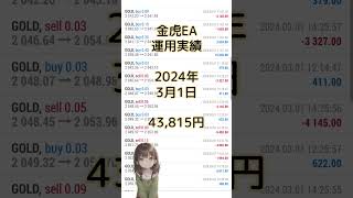 金虎EA★2024年3月1日運用実績【投資初心者】【FX初心者】【FX自動売買】【爆益型】【ミリオンシップEA】【安定型】【無料EA】【不労所得】【オートシステムワン】【DERIV】【Mrふらっと】