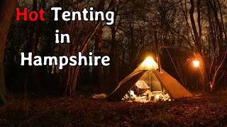 HOT TENT WILD CAMP in a Hampshire Woodland, on my Royal Enfield Motorcycle, Wiltshire Man