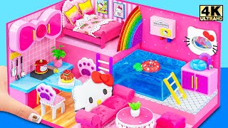 How To Make Pink Hello Kitty Cute House with Rainbow Stairs from Cardboard ❤️ DIY Miniature House
