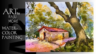 Easy Watercolor Landscape: Old Church \u0026 Tree (Beginner Tutorial) I Watercolor Painting I