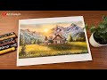 Beautiful Mountain House Scenery with Oil Pastel - Step by Step