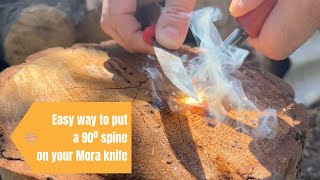 Easy way to put a 90º spine on your  Morakniv to use with the firesteel - bushcraft hack