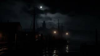 Windy Night Harbour Ambience | Calm Seaport Sounds | Lapping Waves, Distant Buoy Bell | 3 HOURS