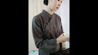 雲南卓瑪A08081A厚麻氣質漢領長衫/茶服~深灰   新月如眉