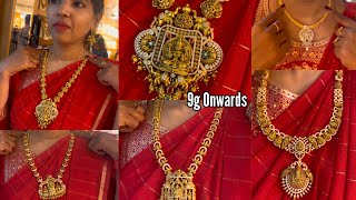 9g To 89g Gold Stone Necklace Haram | 3D Casting Temple Jewellery Feather Necklace |online Available