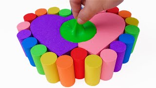 🌈 Mixing Rainbow Double Heart Kinetic Sand With Slime Cutting ASMR 🌈 Kinetic Sand ASMR