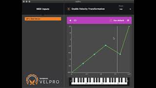 Basic Velpro usage: enabling a controller and changing the curve for all keys except one.